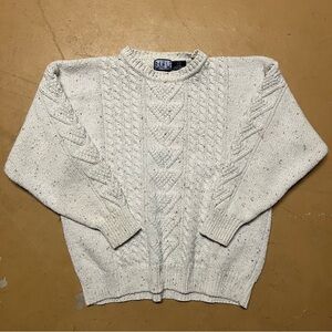Vintage Pause Men’s Cream Cableknit Sweater Large